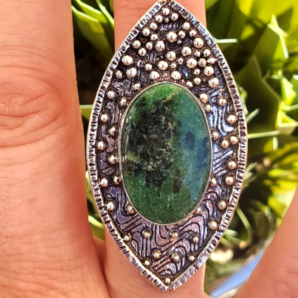 New Ruby Zoisite 925 Silver Statement Ring.